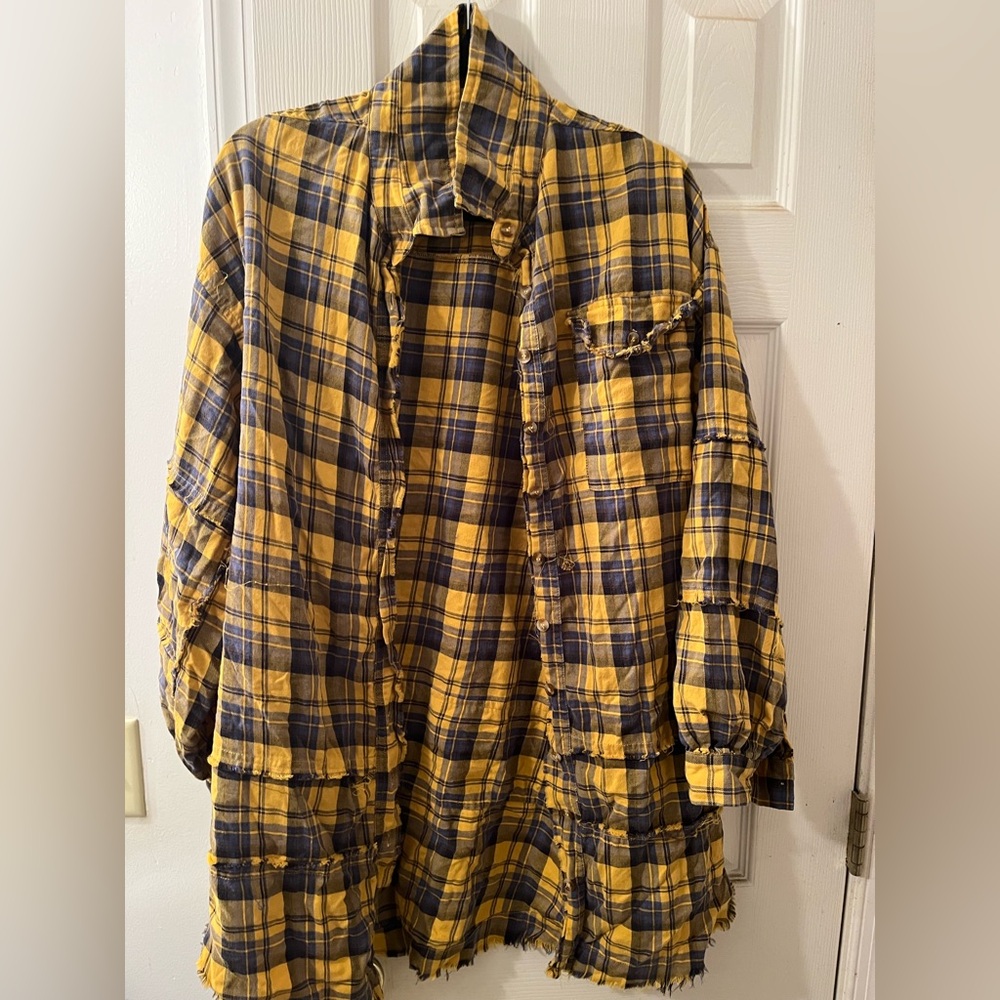 1X TALULAH Women's Yellow and Blue Plaid Button Down Shirt